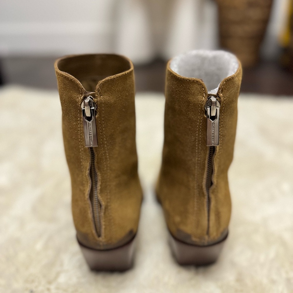 Vince Camuto Tan Suede Block Heel Ankle Boots - Picture 5 of 6